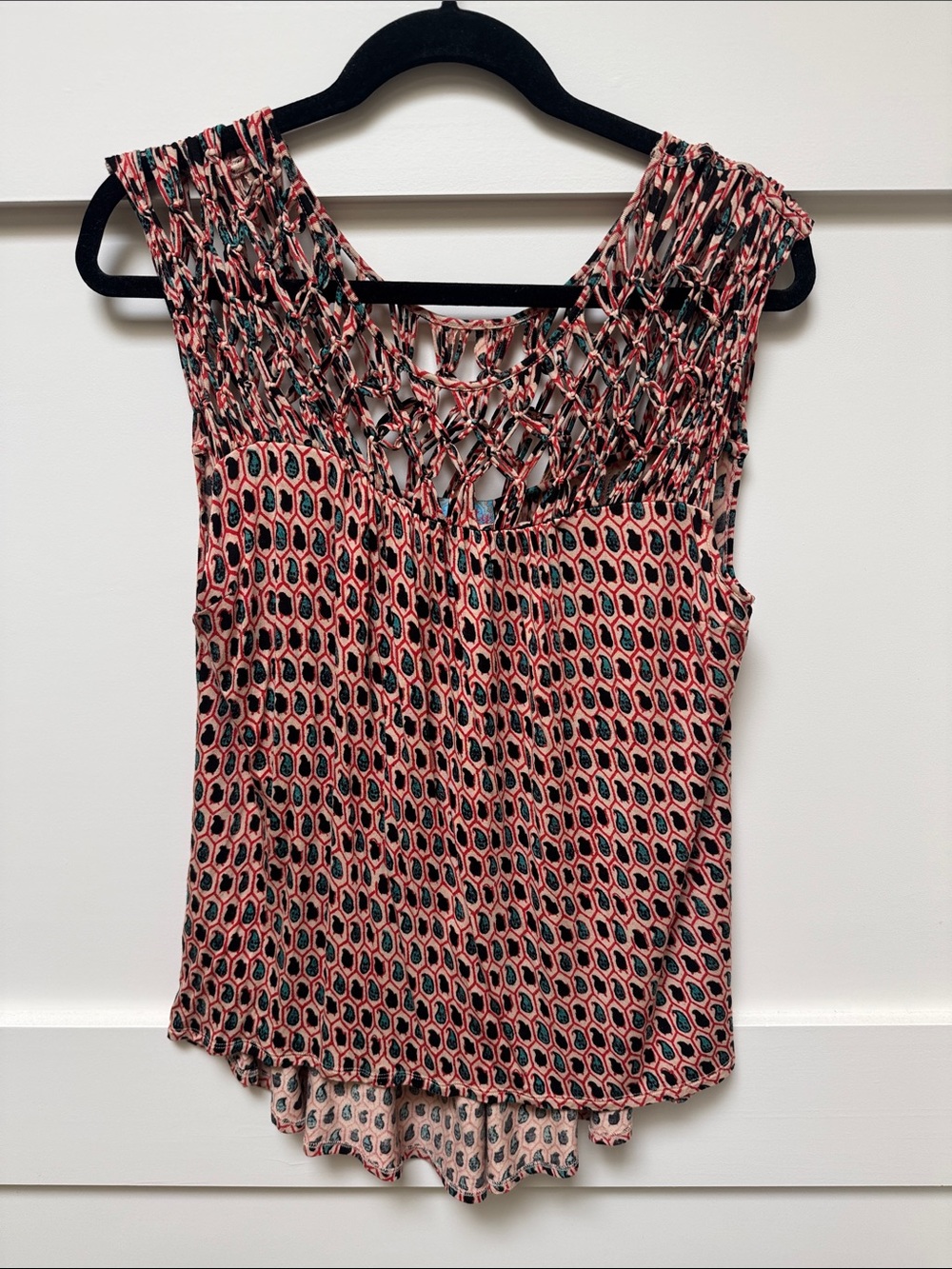 Anthropologie Sleeveless Lattice-Yoke Top